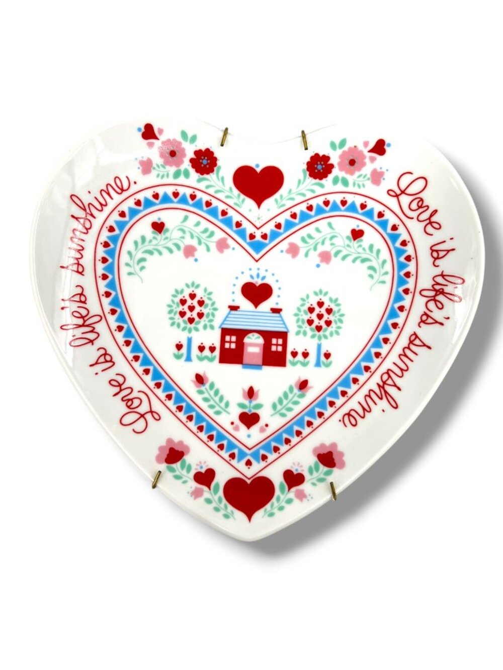Current Heart-Shaped Ceramic Folk Art Plate Love Is Life's Sunshine Vintage 1987